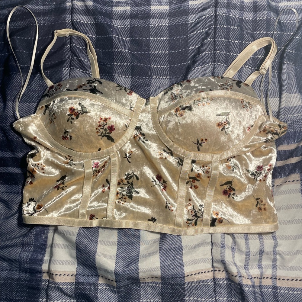 Haute Monde Cream Longline Bra with Floral Design